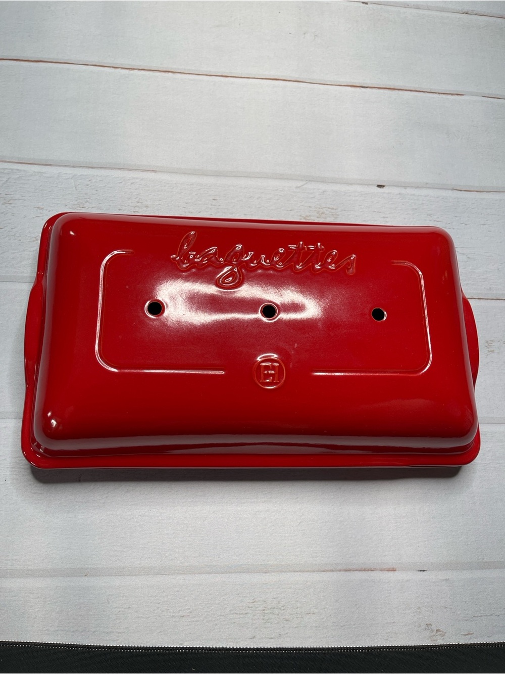 Emile Henry 3 Baguette Baker Ceramic Bread Bakeware Burgundy New France Red
